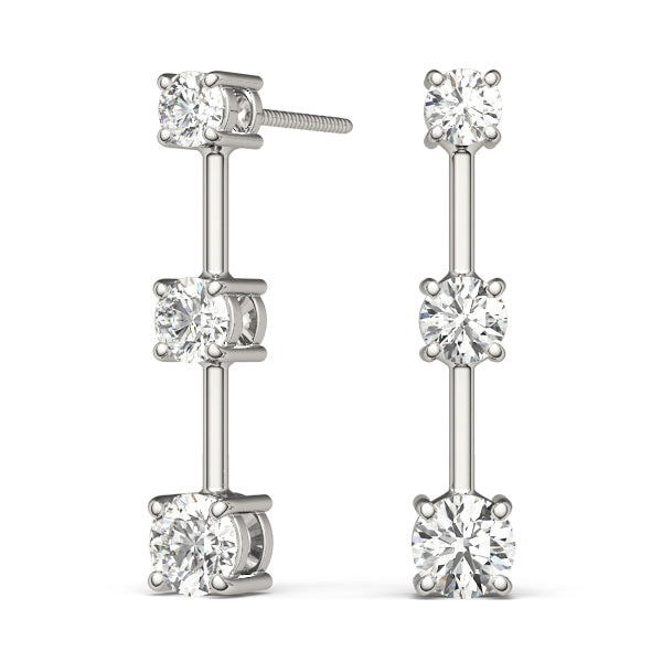 Platinum Round Lab Diamond 3-Stone Earring Pair