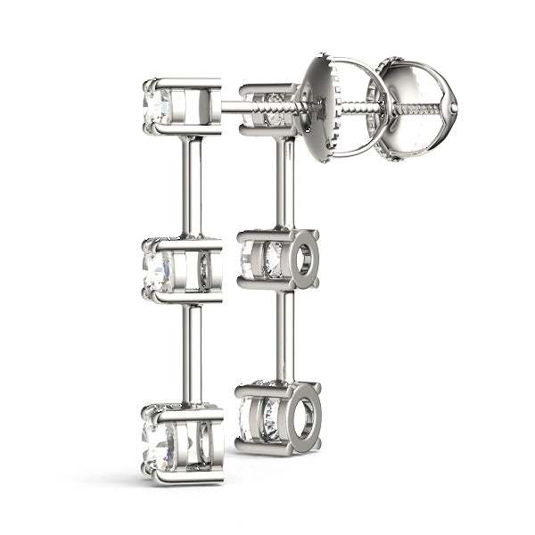 Platinum Round Lab Diamond 3-Stone Earring Pair