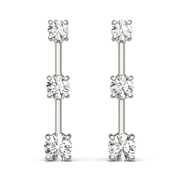 Platinum Round Lab Diamond 3-Stone Earring Pair