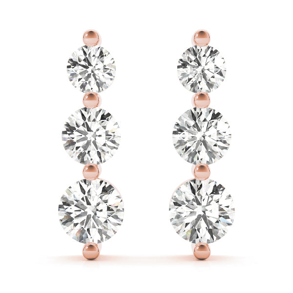 18K Rose Gold Lab Diamond 3-Stone Earrings