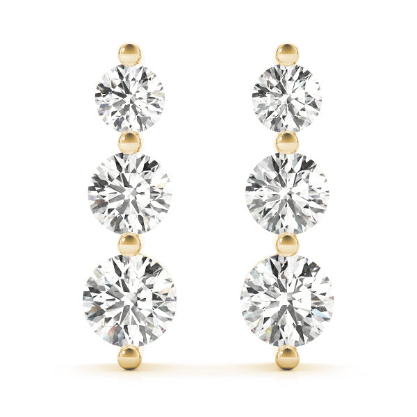 18K Yellow Gold Lab Diamond 3-Stone Earring Pair