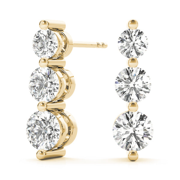 14K Yellow Gold Round Diamond Three Stone Earring