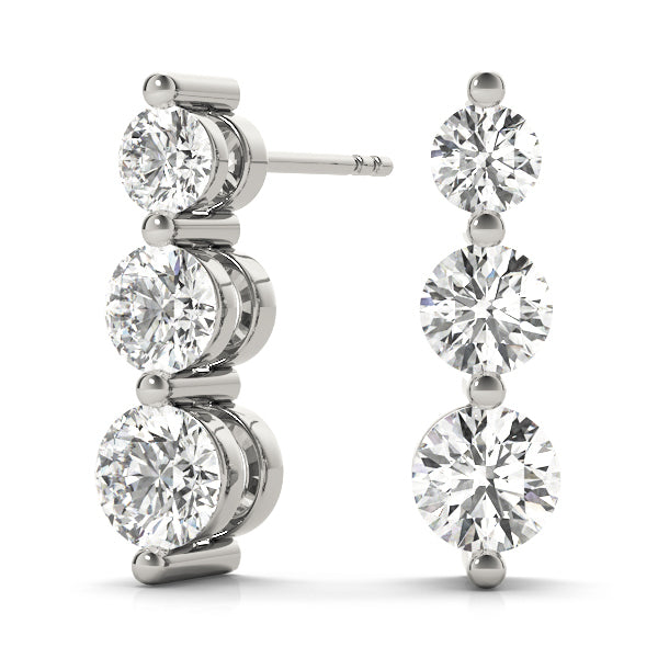 14K White Gold Lab Diamond 3-Stone Earrings