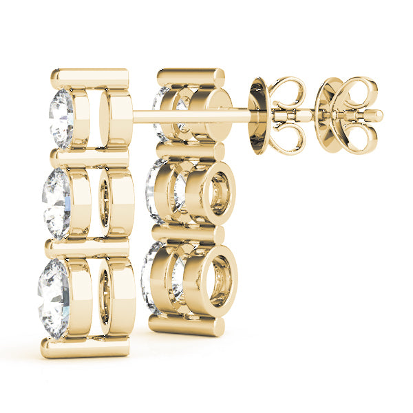 14K Yellow Gold Round Diamond Three Stone Earring