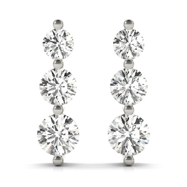 14K White Gold Lab Diamond 3-Stone Earrings