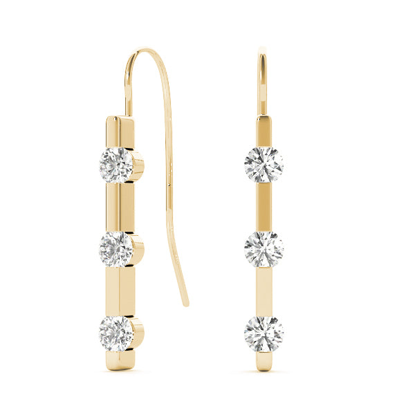 14K Yellow Gold Lab Diamond 3-Stone Earrings
