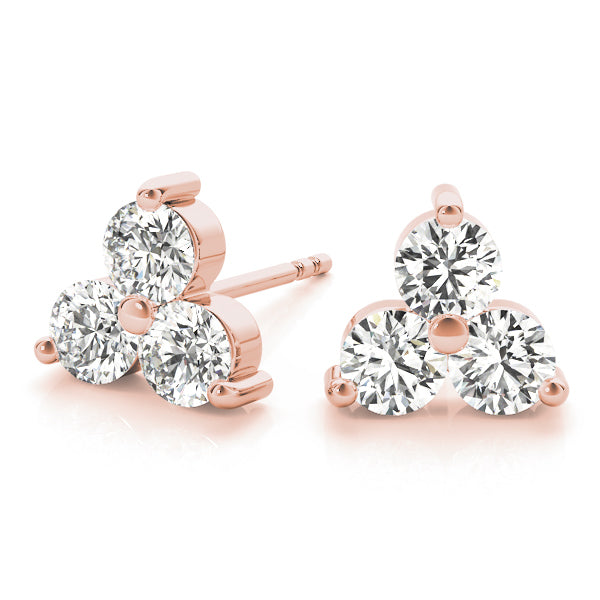 3-Stone Lab Diamond Rose Gold Earrings