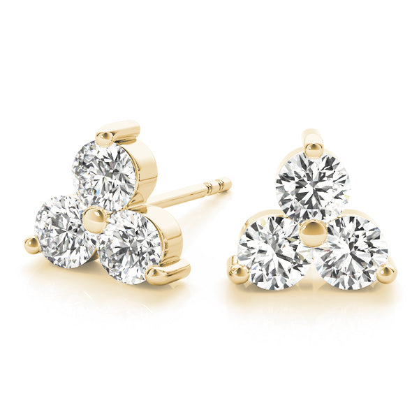 18K Yellow Gold Lab Diamond 3-Stone Earrings