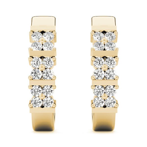 Yellow Gold Diamond J-Hoop Earrings - Lab Grown