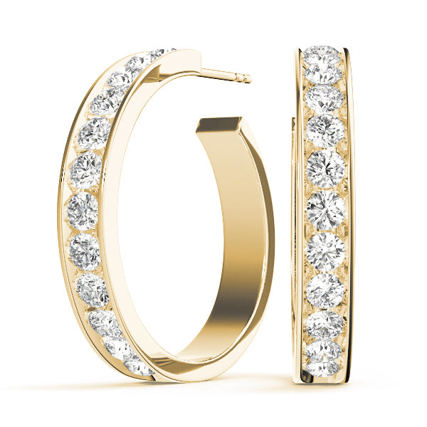 14K Yellow Gold Diamond Fashion Hoop Earrings