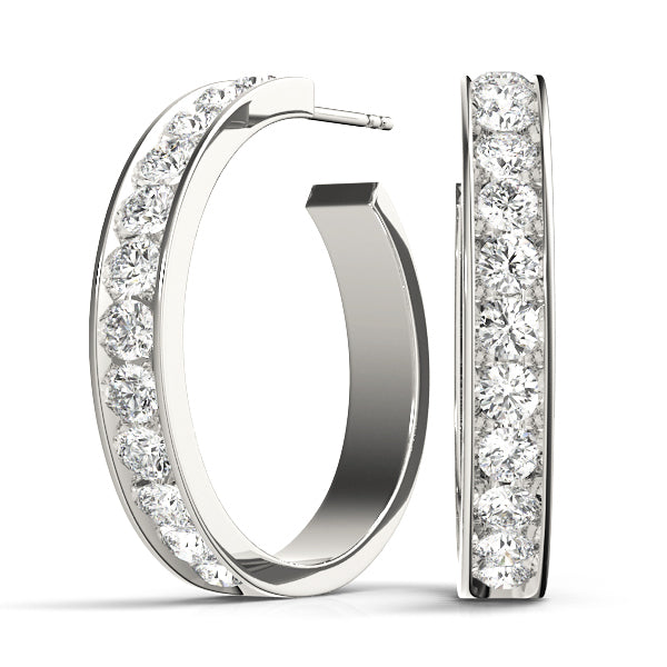 Platinum White Diamond Hoop Earrings