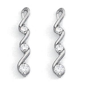 14K White Gold Lab Diamond 3-Stone Earring Pair