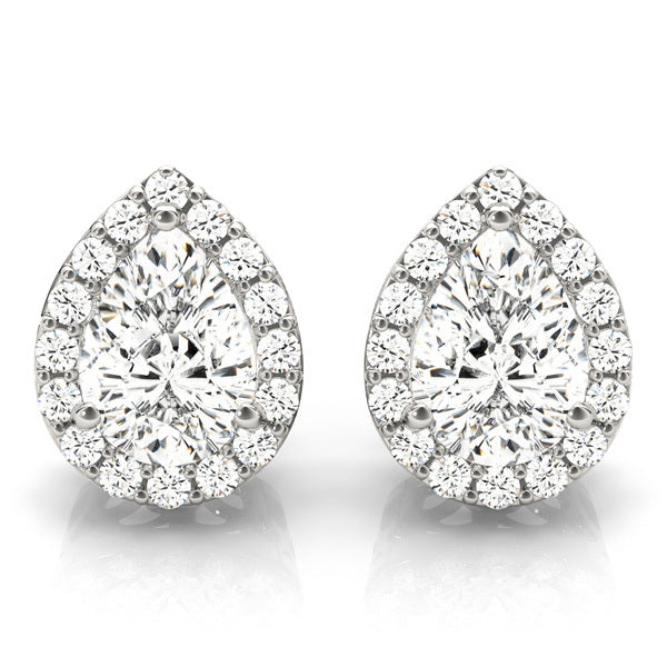 White Platinum Pear Diamond Halo Earring Pair