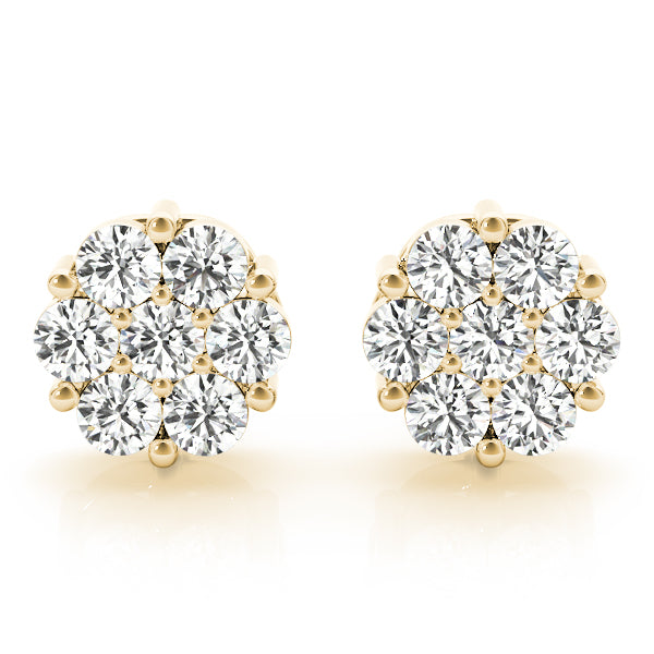 Yellow Gold 7-Stone Lab Diamond Cluster Earrings