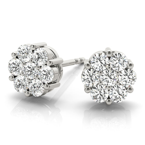 White Gold 7-Diamond Cluster Earrings