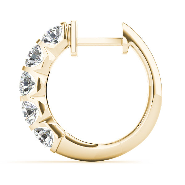 14K Yellow Gold Diamond Hoop Earrings - 1 CT Total