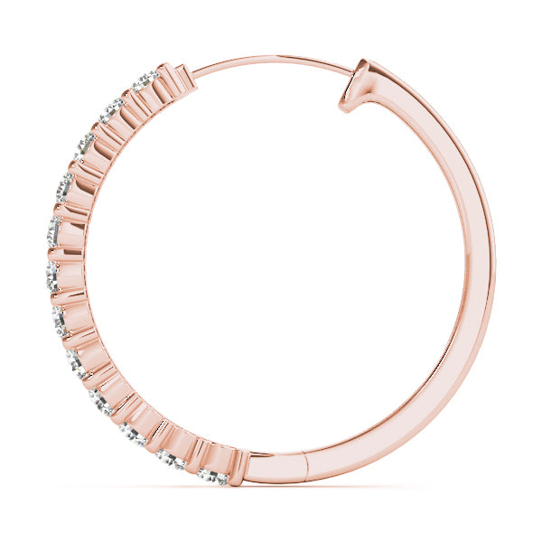 14K Rose Gold Round Diamond Hoop Earrings
