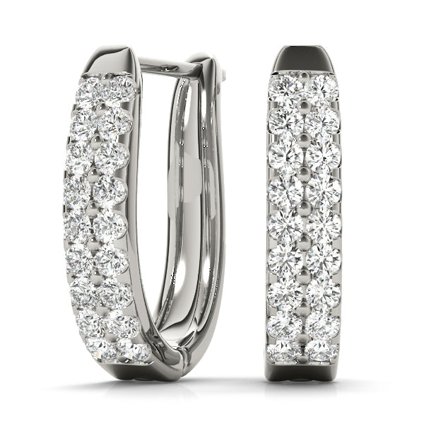 14K White Gold Diamond J-Hoop Earrings