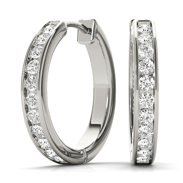 Platinum Diamond Hoop Earrings - Lab Created