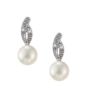 14K White Gold Pearl Diamond Stud Earrings