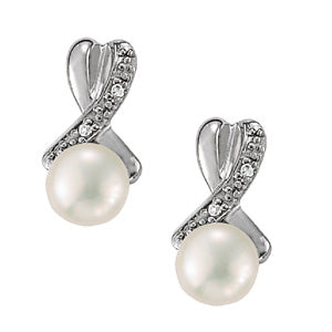 14K White Gold Pearl Diamond Stud Earrings