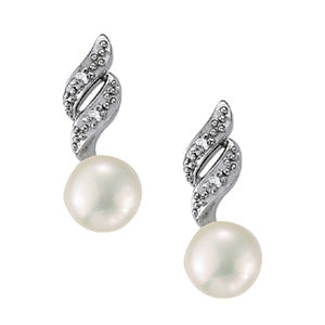 18K White Gold Pearl Diamond Stud Earrings