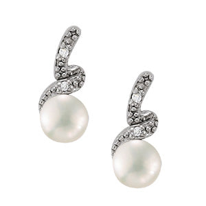 14K White Gold Pearl Diamond Stud Earrings