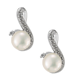 18K White Gold Pearl Diamond Stud Earrings