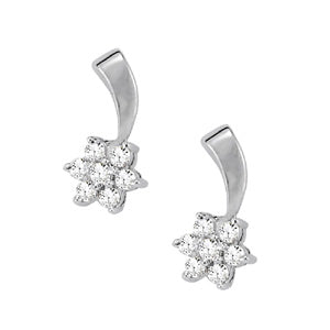 White Platinum Round Diamond Cluster Earrings