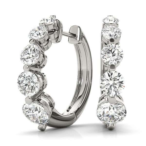 18K White Gold Round Diamond Journey Earrings