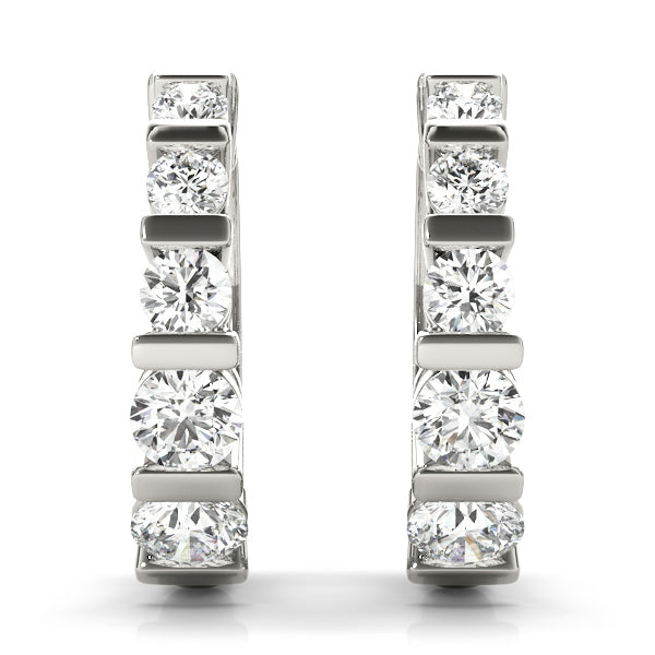 White Platinum Round Diamond Hoop Earrings