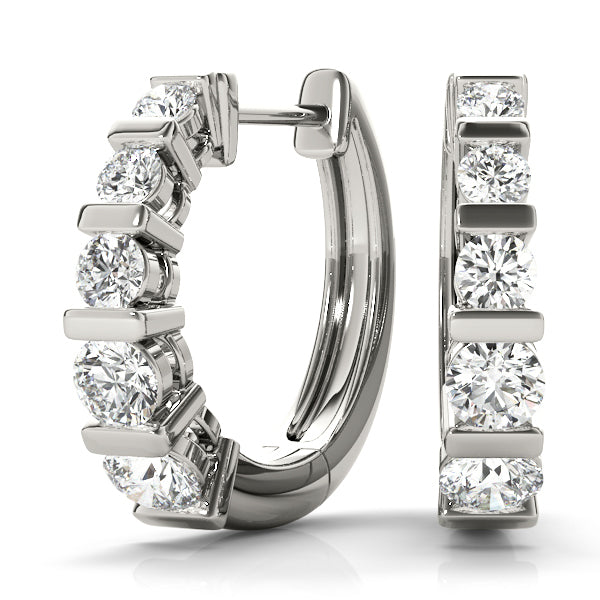 14K White Gold Diamond Hoop Earrings