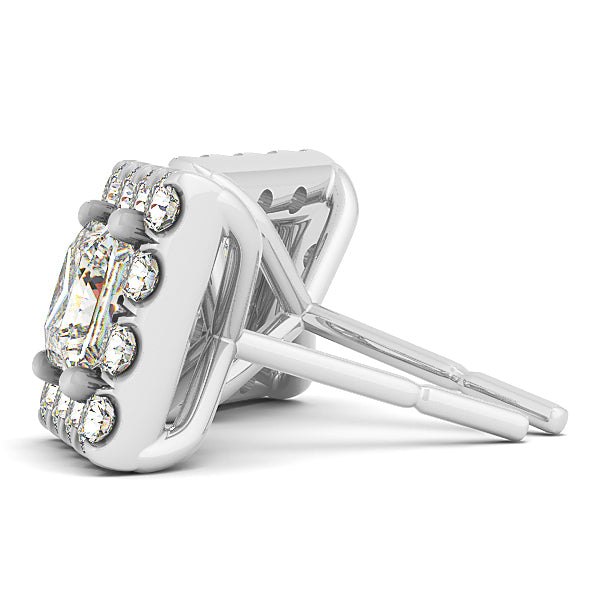 White Platinum Lab Diamond Halo Stud Earrings