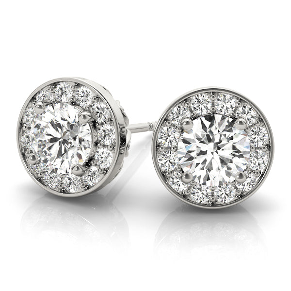 White Platinum Round Diamond Halo Earring Pair