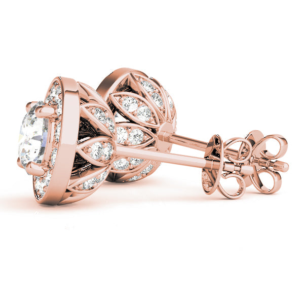 14K Rose Gold Round Diamond Halo Earrings
