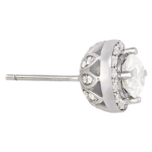White Platinum Round Diamond Halo Earring Pair