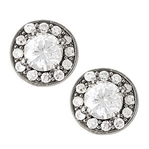 14K White Gold Round Diamond Halo Stud Earrings