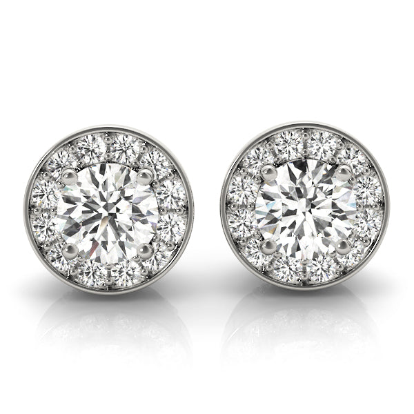 White Platinum Round Diamond Halo Earring Pair