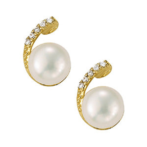 White 18K Gold Pearl Diamond Stud Earrings