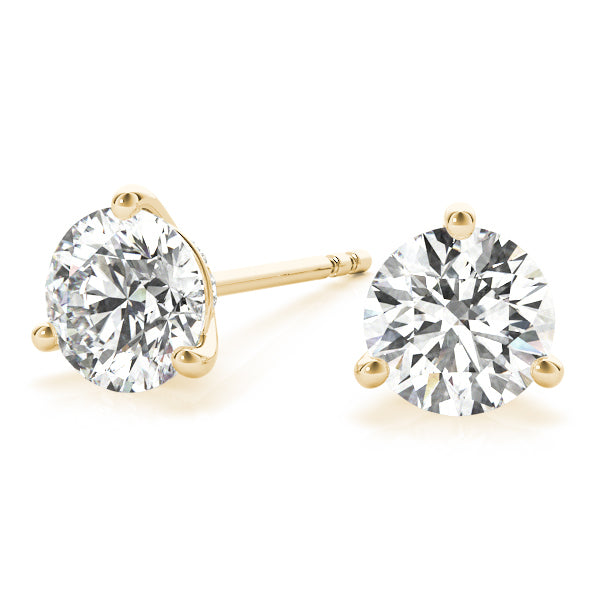 14K Yellow Gold Round Diamond Stud Earrings
