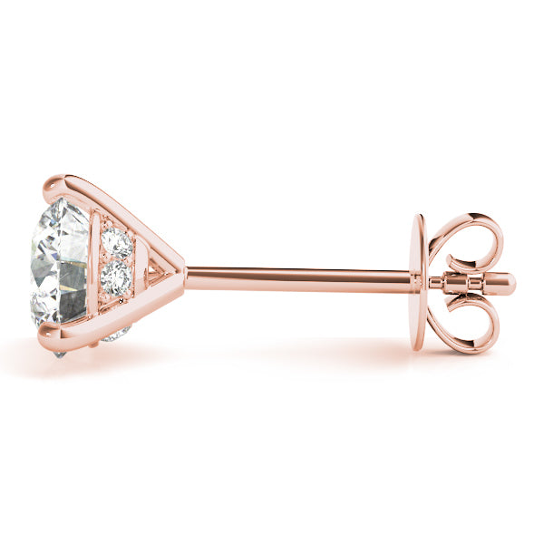 14K Rose Gold Round Diamond Stud Earrings