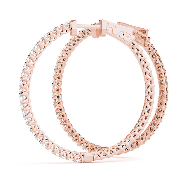 14K Rose Gold Diamond Inside Out Hoop Earrings