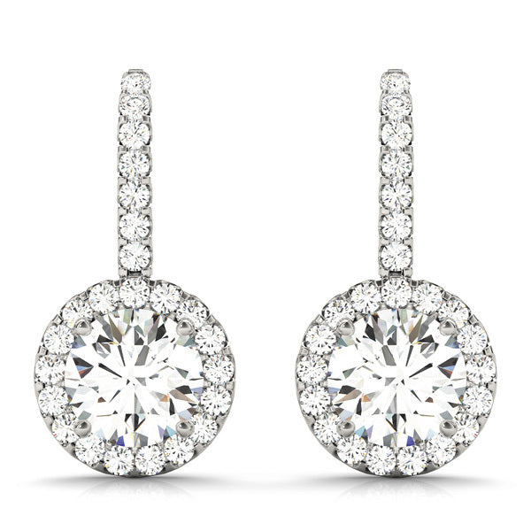 14K White Gold Round Diamond Halo Earrings