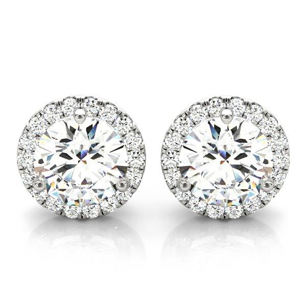 White Gold Round Diamond Halo Earrings - Lab Grown