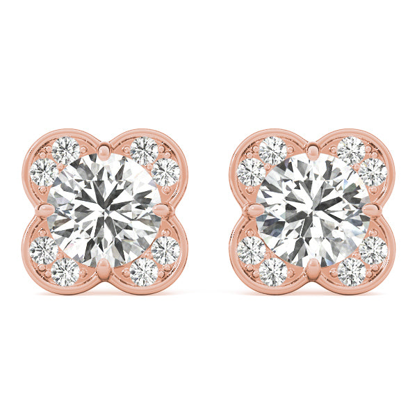 14K Rose Gold Round Diamond Halo Earrings