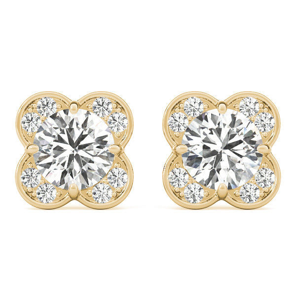 18K Yellow Gold Round Lab Diamond Halo Earrings