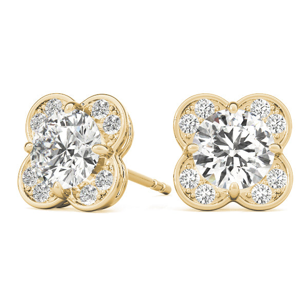 18K Yellow Gold Round Lab Diamond Halo Earrings