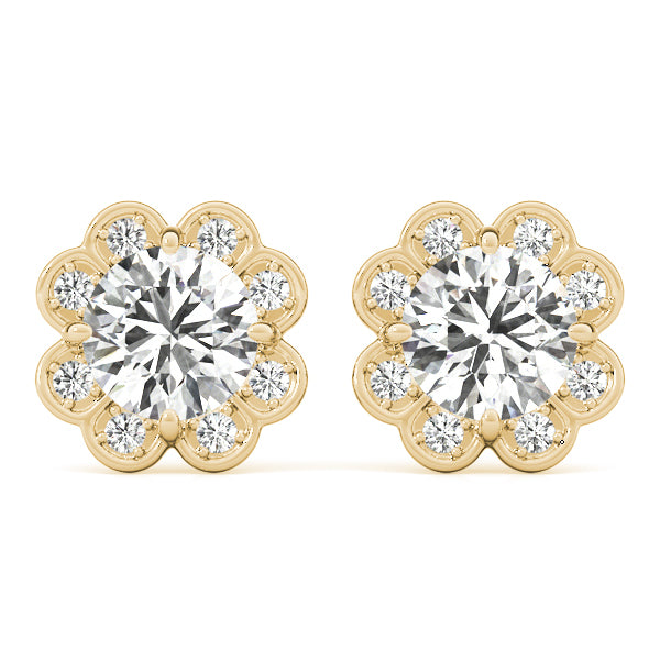 18K Yellow Gold Round Lab Diamond Halo Earrings