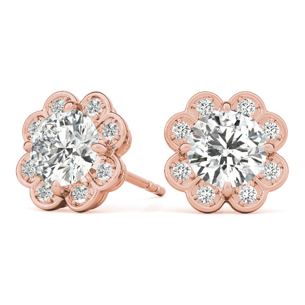 14K Rose Gold Diamond Halo Stud Earrings