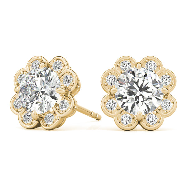 18K Yellow Gold Round Lab Diamond Halo Earrings
